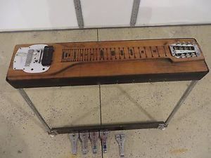 RARE HEAVY ANTIQUE PEDAL STEEL & WOOD GUITAR WITH CASE AND STAND