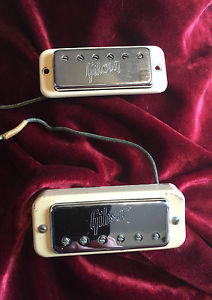 Gibson 1972 Logo Embossed Mini Humbucking Pickups with Rings-7.05K & 6.99K- HOT!