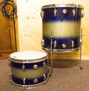 Vintage 50's Gretsch Round Badge Rack & Floor Tom Drum Set Blue / Silver Sparkle