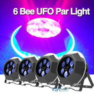 4PCS Black 6 Bee UFO Effect Par Light DMX Wash Stage DJ Club American