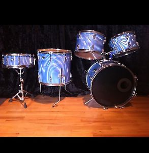 Vintage 60's or 70's Weltron Blue Satin Flame Drum Kit
