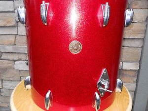 VINTAGE GRETSCH BROADKASTER DRUM SET FLOOR TOM TOM 16 X 16 RED SPARKLE 3 PLY