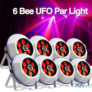 8PCS White 6 Bee UFO Effect Par Light DMX Wash Stage DJ Club American
