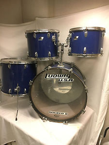 Vintage Ludwig Rocker Blue Drumset Black & White Olive Badge