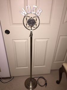 Vintage 1920's Carbon Ring Spring Microphone, floor stand, WDEB flag