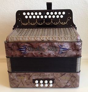 Superb Vintage Hohner 'Double Ray De Luxe - Black Dot' 3 Voice Button Accordion