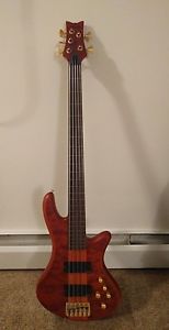 Schecter Stiletto Studio 5 String Fretless Electric Bass Guitar Honey Satin