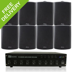 8x Outdoor Indoor Office Shop Commercial PA System Speakers 100V Line Amplifier