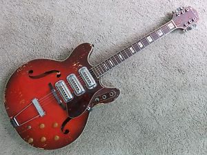Vintage 1960s Airline H77 Guitar Red Burst DeArmond Pickups Harmony Silvertone