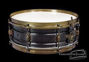 1920s Leedy Black Elite Snare Drum 5x14 : Non-Engraved Vintage Rare Knobby Gold