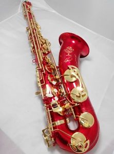Red Professional Flower Carving Gold Laquer U-Shape B Flat Brass Tenor Saxophone