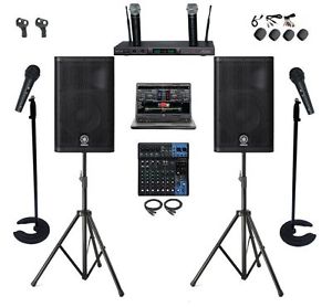 DJ KARAOKE SYSTEM 1TB LAPTOP YAMAHA MIXER DXR12 SPEAKERS CHURCH PA