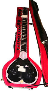 SPECIAL CALCUTTA RAVI SHANKAR GLOSSY BLACK SITAR + FIBERGLASS CASE + ACCESSORIES