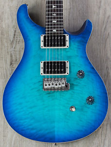 PRS Paul Reed Smith CE 24 Wood LibraryQuilt Top Guitar, Makena Blue, Black Neck