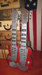Vintage Circa 1940's Vox Humana Double Neck Lap Steel Guitar Red and Chrome