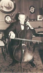 Fine 19th century antique 4/4 size cello, with bow and hard wheeled case