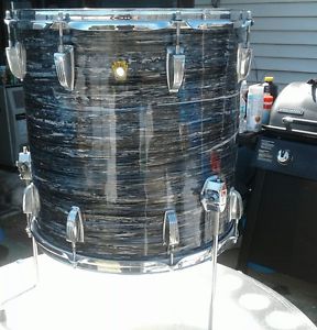 Ludwig VINTAGE 16X16 BLACK OYSTER PEARL FLOOR TOM. RE-WRAPPED RINGO FINISH