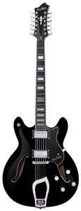 Hagstrom Viking Deluxe Series VIDLX12-BLK Electric Guitar, Black Gloss