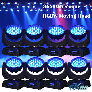 8Pcs! 36X10W RGBW LED Zoom Moving Head Wash Stage Light DJ Disco Party American