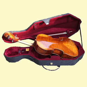Concert Stradi 4/4 Cello Spruce Flame Maple Wheeled Case Bag +4/4 Cello Bow-389#