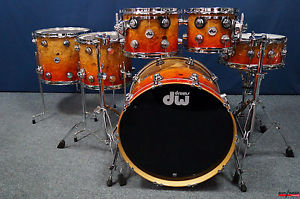 DW USA Collector's Series Exotic Shellset in "Tangerine Fade over Olive Ash"
