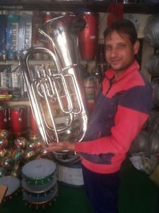 Tuba in Silver Chrome E Flat Biggest Tuba Low Pitch With Free Case & Mouth pc.