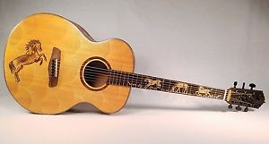 Blueberry  New Handmade Grand Concert Guitar "Horse" Motif with Soft Case