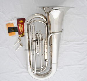 Professional TaiShan QUALITY Bb Tuba Silver Nickel Horn Monel Valve 2Mouthpieces