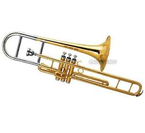 TOP New Gold F Key Piaton Valve Trombone Horn Cupronickel Tuning slide With Case