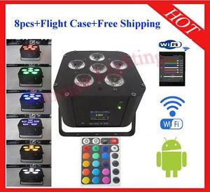8pcs 6*18W RGBWAP 6 in1 Wireless DMX IR Battery Power Wifi Led Par Free Shipping