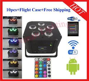 10pcs 6*18W RGBWAP 6 in1 Wireless DMX IR Battery Wifi Led Par Free Shipping