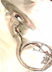 INDiAN HANDMADE SILVER FINISH 22"SOUSAPHONE BRASS MADE TUBA MOUTH PIECE WITH BAG