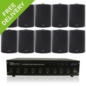 10x Outdoor Indoor Office Shop Commercial PA System Speakers 100V Line Amplifier