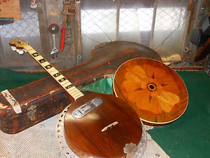 Vintage Banjo Melody King Stomberg Voisent co. w Case DeArmond Pick-Up 8 String