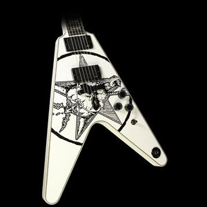 Used 2015 Dean Eric Peterson Old Skull V Electric Guitar Black White Skull
