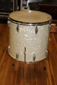 VINTAGE GRETSCH ROUND BADGE 16X16 MARINE WHITE PEARL FLOOR TOM ORIGINAL