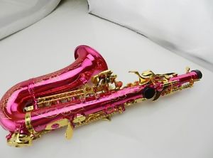 Pink Professional Flower Carving U-Shape B Flat Brass Soprano Saxophone