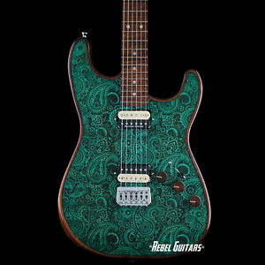 Walla Walla Guitar Seeker Pro Laser Turquoise Paisley Strat Guitar Stratocaster