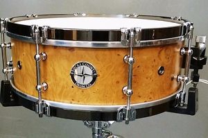 Bucks County Drum Co Brazilian Cherry snare with Laurel Burl veneer