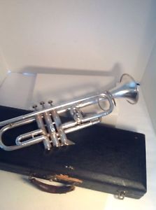 Vintage Couesnon Silver Trumpet Antique With Case And Mouthpiece And Music Holde