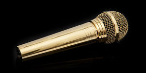 ENTERTAINERS MUSIC LOVERS UNIQUE PROFESSIONAL 24K GOLD MICROPHONE A V. RARE ITEM