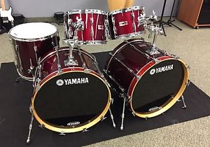 1985 Yamaha Recording Custom Drum Set, Birch, vintage, Garnet Red, Double Bass