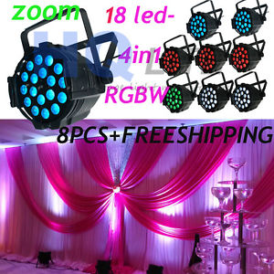 8pcs PAR LED Projecter 18X10W 4in1 quad rgbw Zoom LED Stage Theatre Lighting