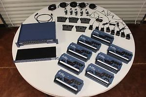 Complete Aviom AN-16 monitor system with 8 personal mixers and stands