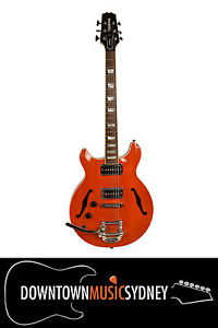 HAMER Newport Electric Guitar Semi Acoustic Orange Sparkle Left Hand LH 2002