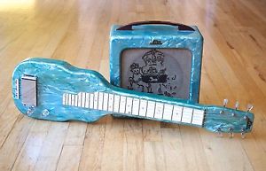 1952 Magnatone Blue Pearloid Lap Steel & Tube Amp Set 100% Original Noble Brand