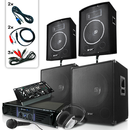 Pack sono DJ pro scène studio ampli PA 2 enceintes table de mixage 2 subwoofers