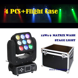 4 Pcs+Flight case 9X12W LED Matric Wash Moving Heads Stage Lighting DJ Disco