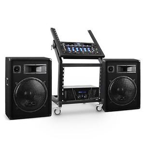 Set para dj mezcladora amplificador Altavoces Soporte mesa Pack cables incluidos