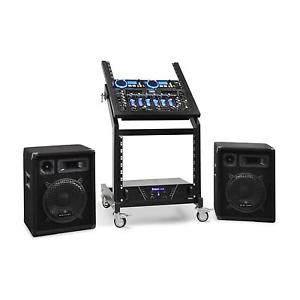 Kit para Equipo dj mezcladora amplificador 2 Altavoces Soporte mesa cables RCA